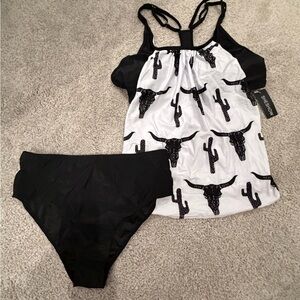 Shein Black and White Bikini Set with Western Print